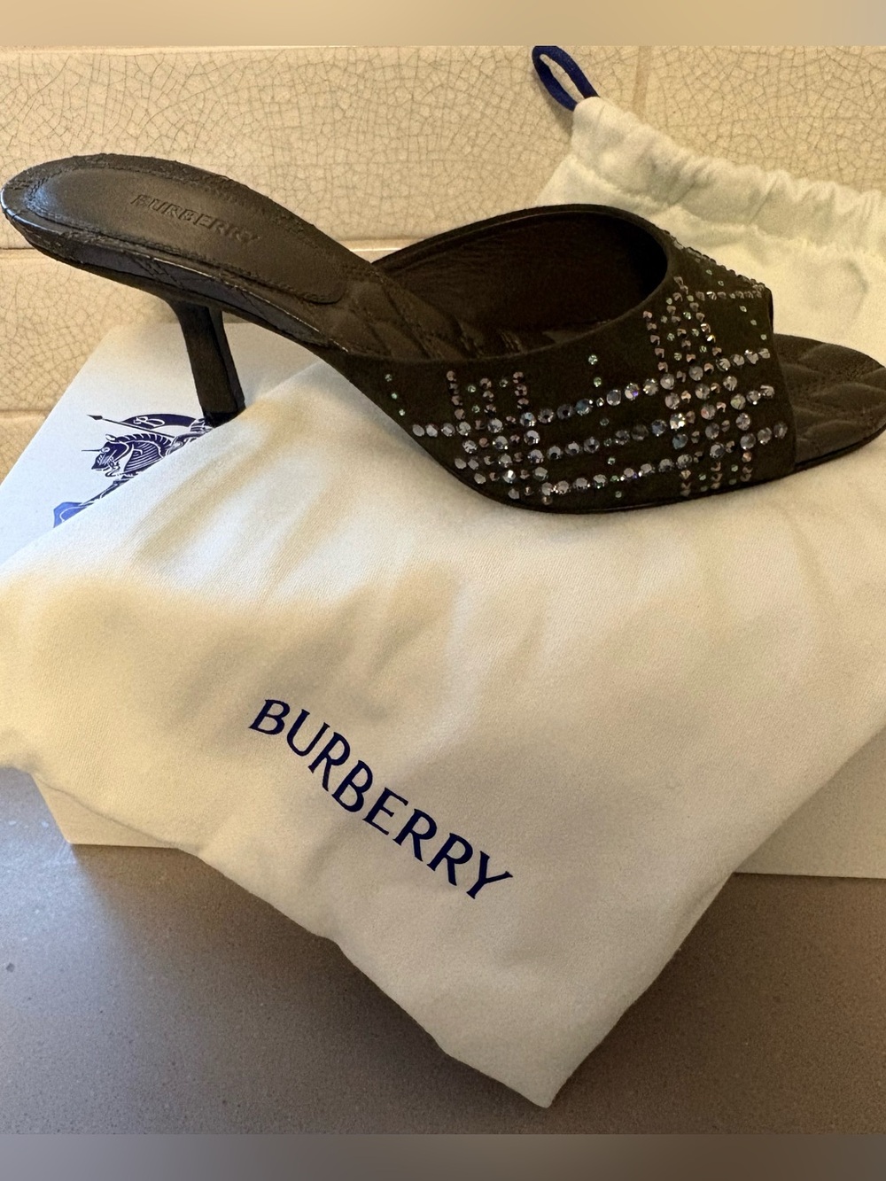 Burberry Suede Crystal-Embellished Mules